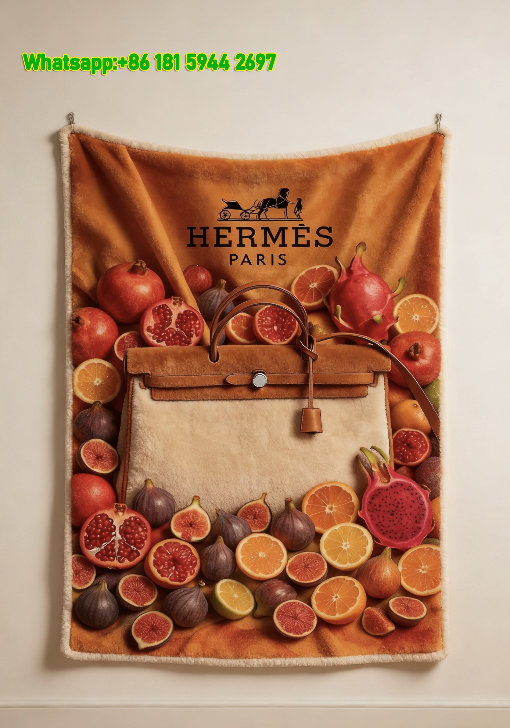 Hermès Inspired Fruit & Handbag Flannel Throw Blanket IMG_5328